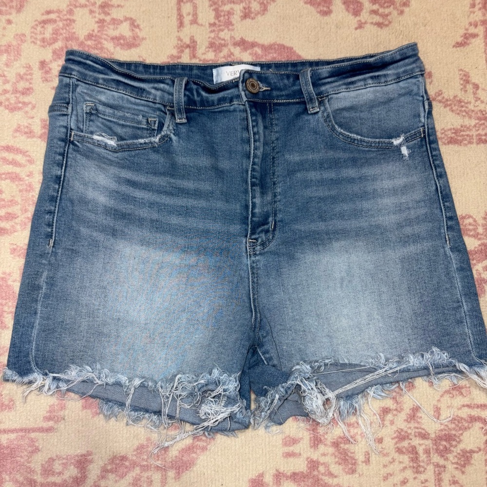 Vervet by Flying Monkey High-Waist Raw Hem Denim Shorts 2X Women’s